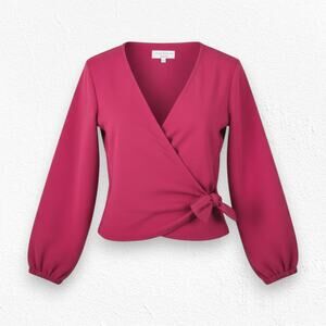 Madewell Cherry Red Crinkled Crepe Balloon Sleeve Cropped Wrap Blouse Size XXS